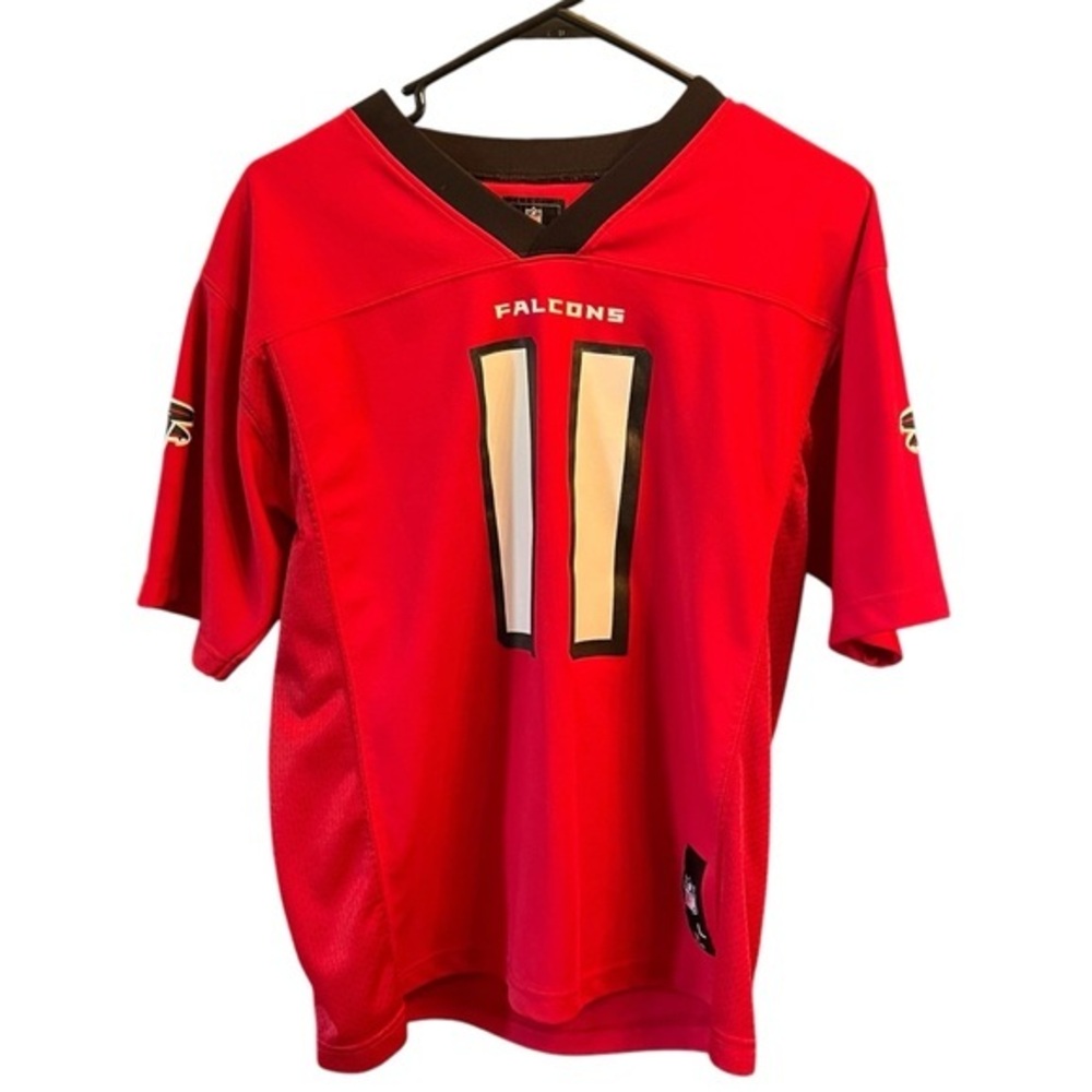 Falcons 11 Julio Jones V Neck Shirt Sleeve Red Black Jersey Size L (14/16)